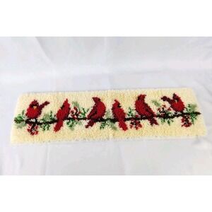 Vtg Finished Birds On A Wire Cardinals Latch Hook Rug Kit 40x11 Mary Maxim 18021